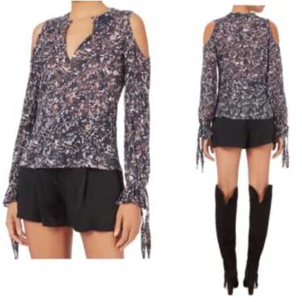 Derek Lam 10 Crosby Silk Floral Print Blouse cold shoulder top size 0